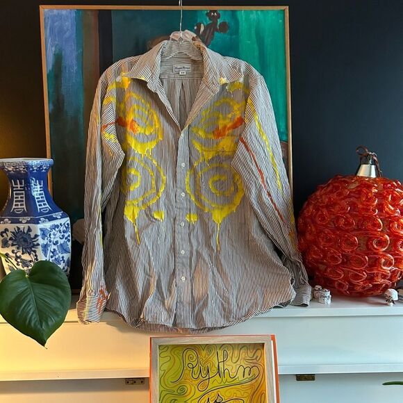 Hand painted casual button downs ton down shirt XL - Picture 1 of 16